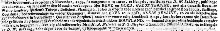 B7  1837 Verkoop Gr Jebbink uit de Oprechte Haarlemse Courant 